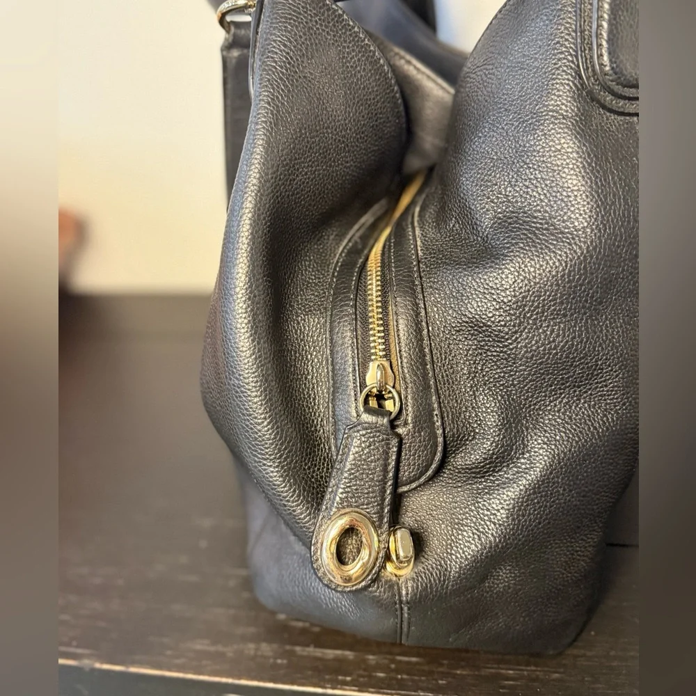 Coach Kristin Black Pebbled Leather Zip Hobo Bag - Gold Hardwared - Style 33547